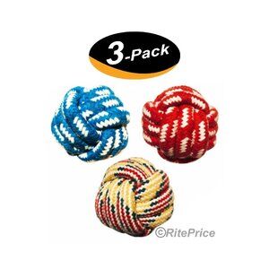 Dog Rope Ball Toys, Puppy Bite Ball, 100% Cotton, 2.8 inch - AST Color -(3 Pack)